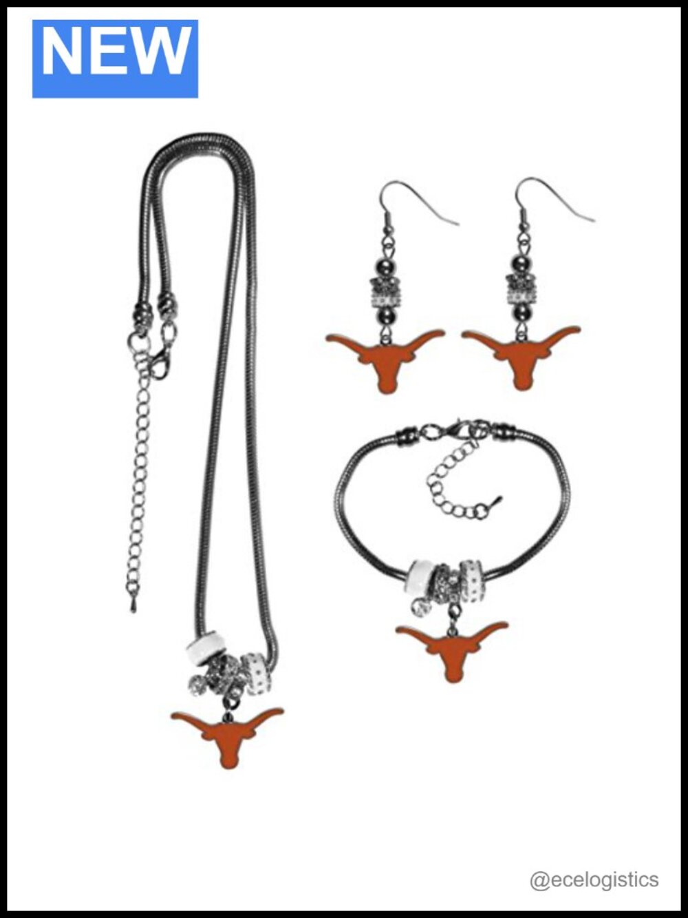 Siskiyou Euro Bead Jewelry 3 Piece Set Necklace Earrings Bracelet